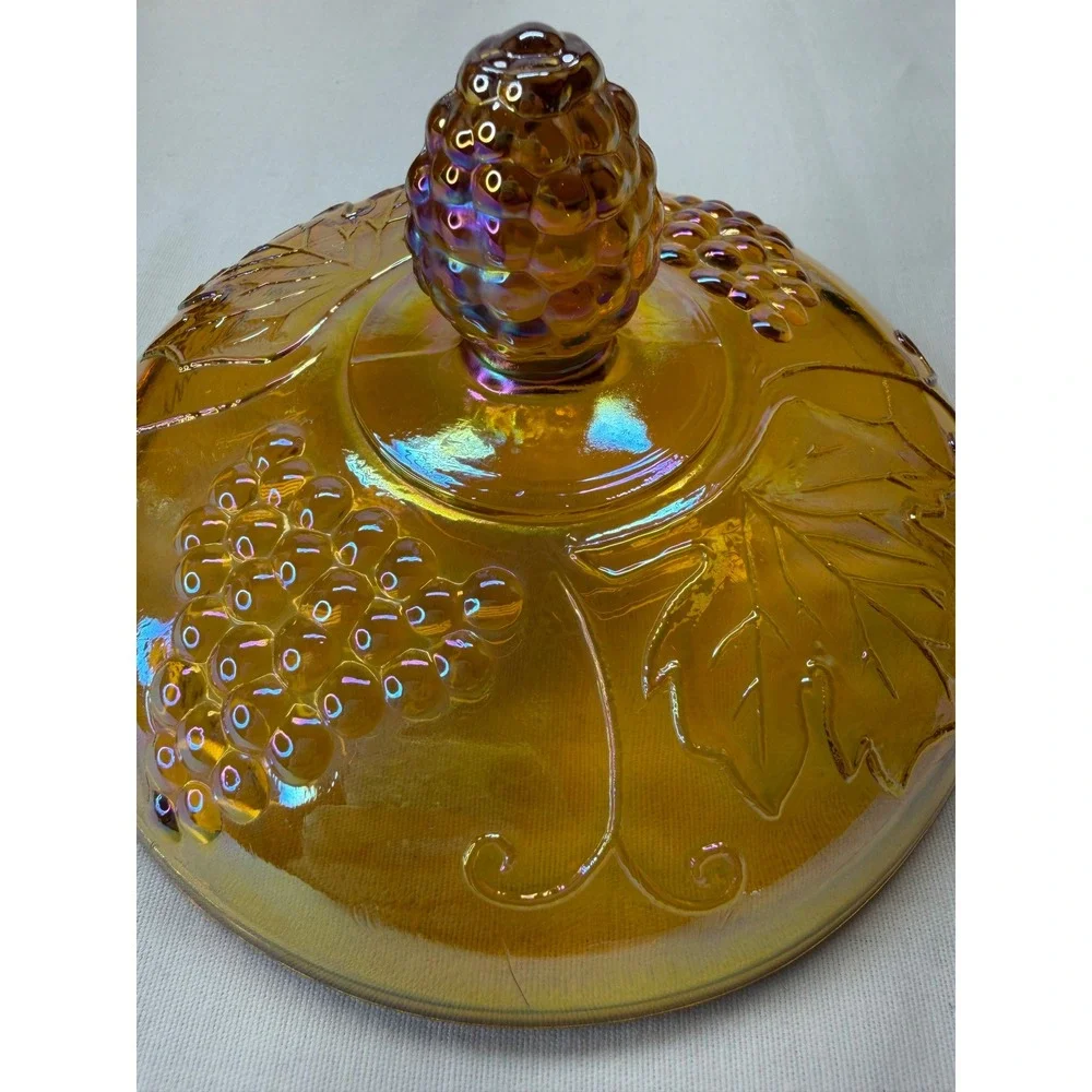 VTG Indiana Glass Harvest Grape Marigold Carnival Glass Lidded Canister 8